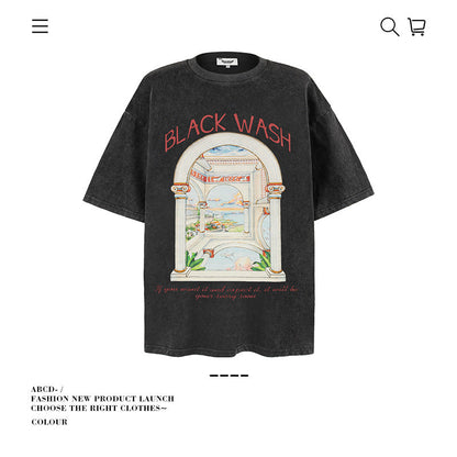 American vintage street T-shirt cotton men loose summer