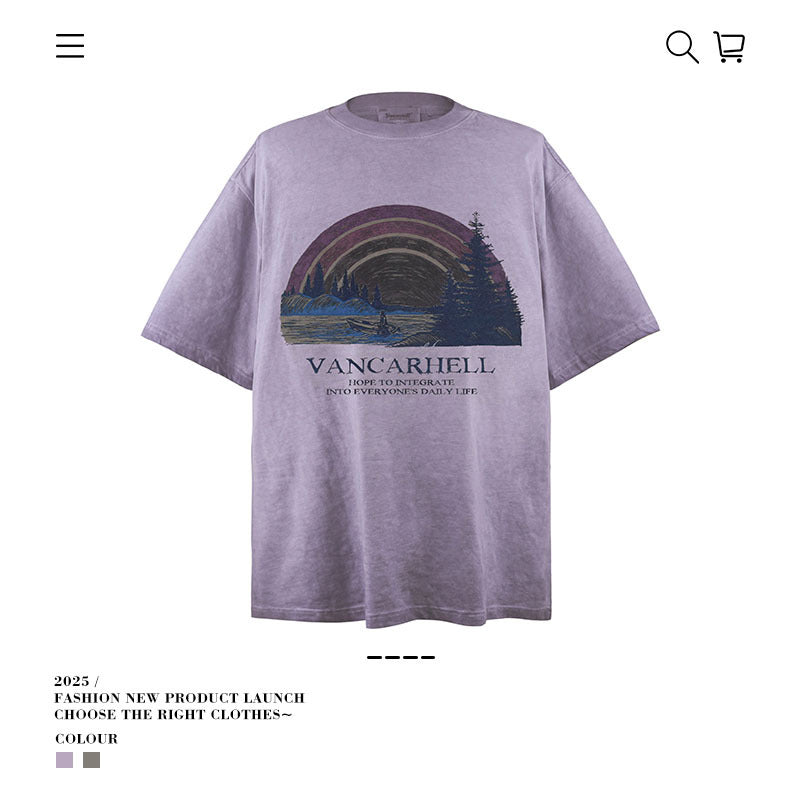 American vintage street T-shirt men's and women's loose washed half-sleeved top