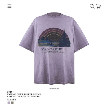 American vintage street T-shirt men's and women's loose washed half-sleeved top