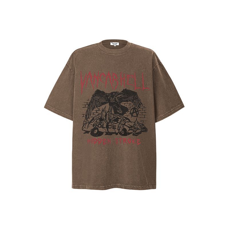 American vintage street T-shirt retro men's summer loose half sleeve
