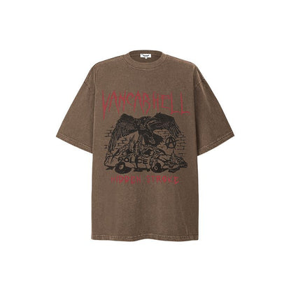 American vintage street T-shirt retro men's summer loose half sleeve