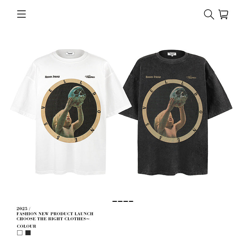 American vintage street T-shirt men's summer loose