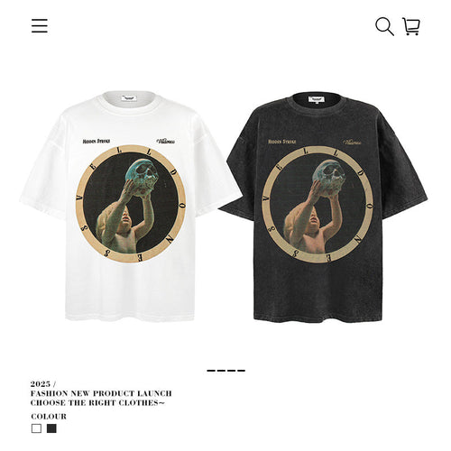 American vintage street T-shirt men's summer loose