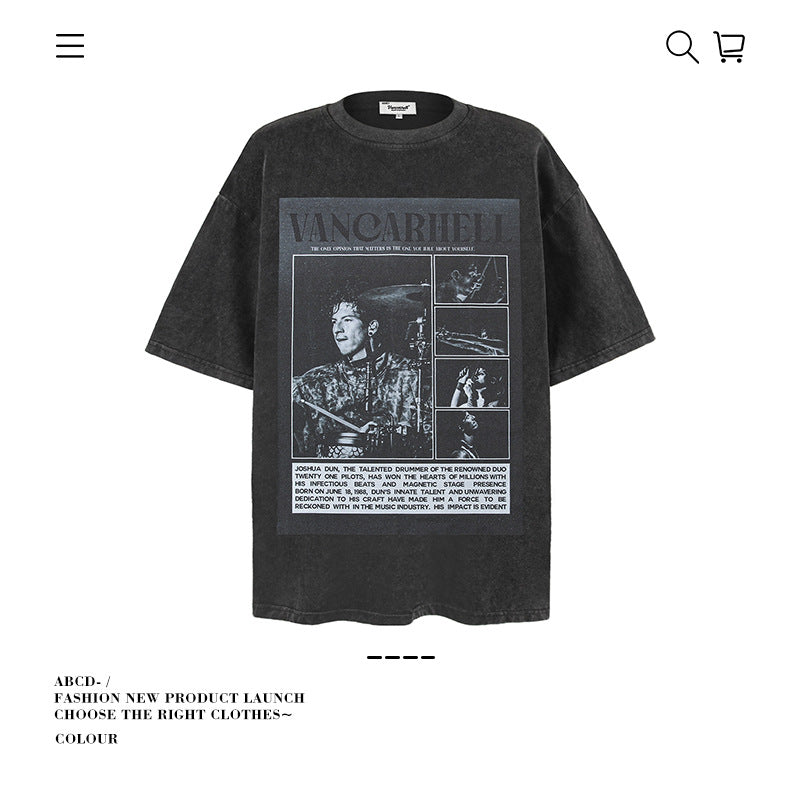 American vintage street T-shirt cotton men loose summer