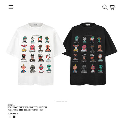 American vintage street T-shirt pure cotton men and women loose