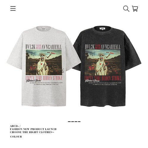 American vintage street T-shirt pure cotton retro men's and women's summer loose