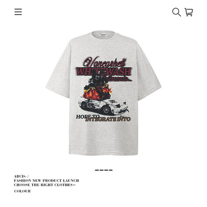 American vintage street T-shirt pure cotton retro men's and women's summer loose