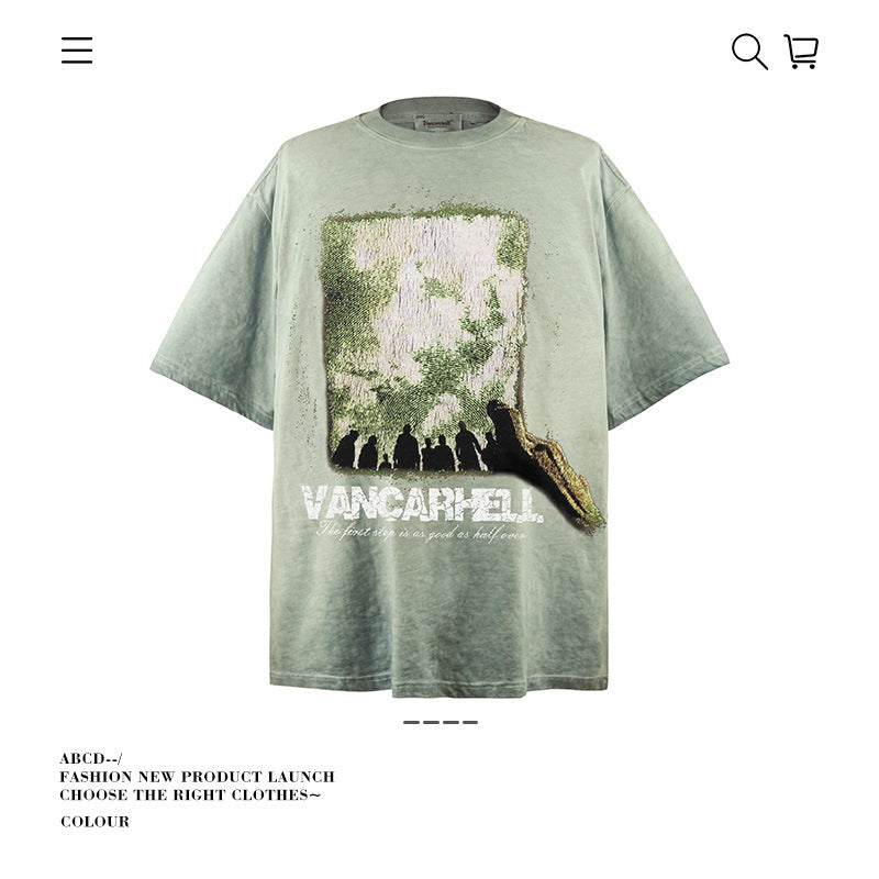 American vintage street T-shirt pure cotton retro men's and women's summer loose