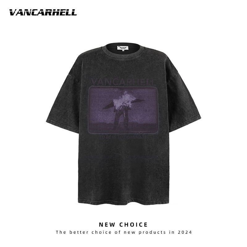 American vintage street T-shirt retro men's loose half-sleeved shirt