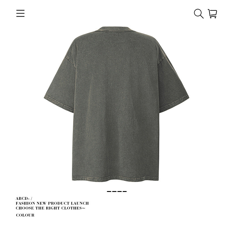 American vintage street T-shirt pure cotton retro men's and women's summer loose half sleeves
