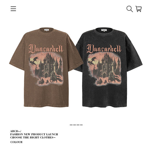 American vintage street T-shirt pure cotton retro men's and women's summer loose
