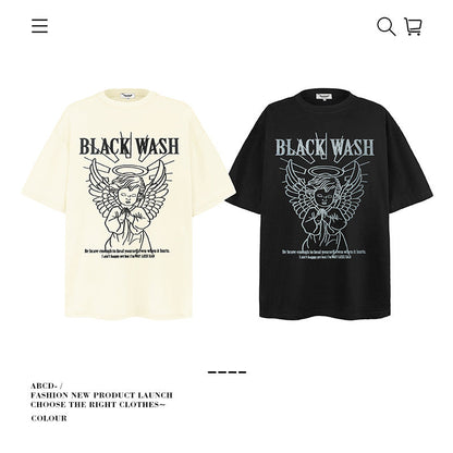 American vintage street T-shirt pure cotton retro men's and women's summer loose