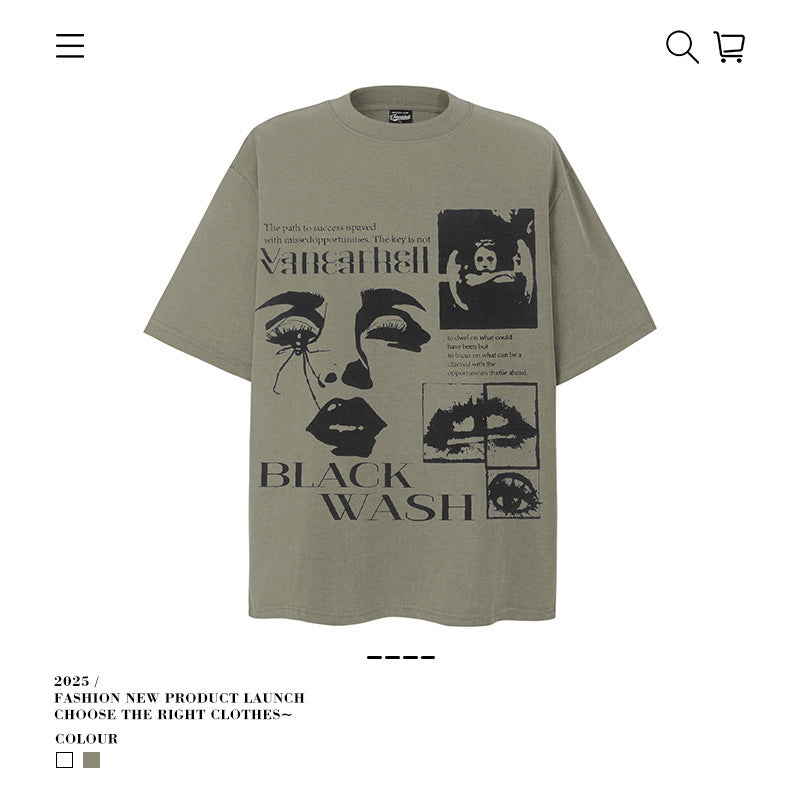 American vintage street T-shirt vintage loose cotton summer boys