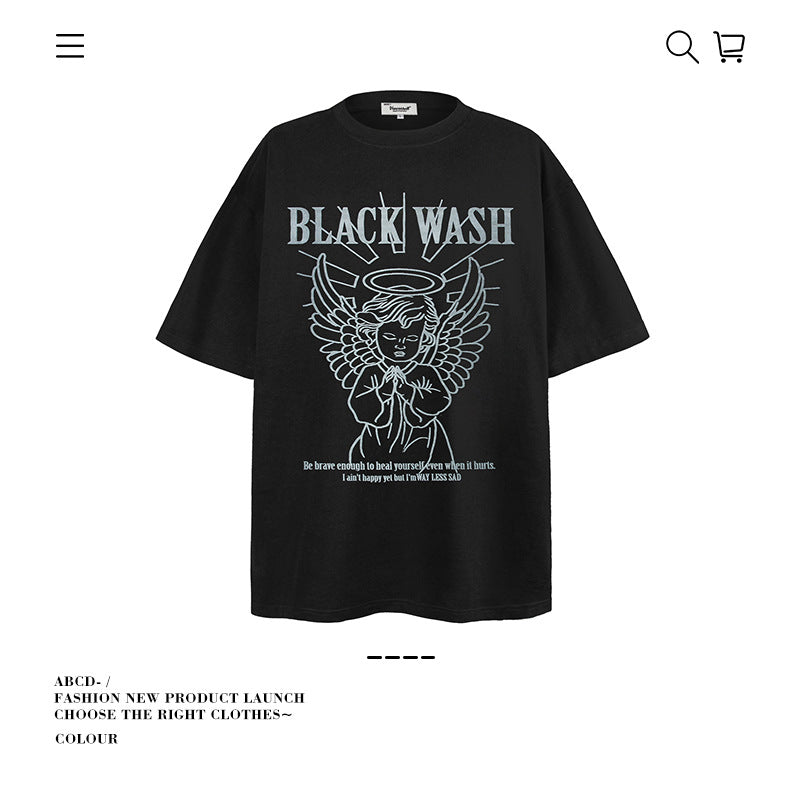American vintage street T-shirt pure cotton retro men's and women's summer loose