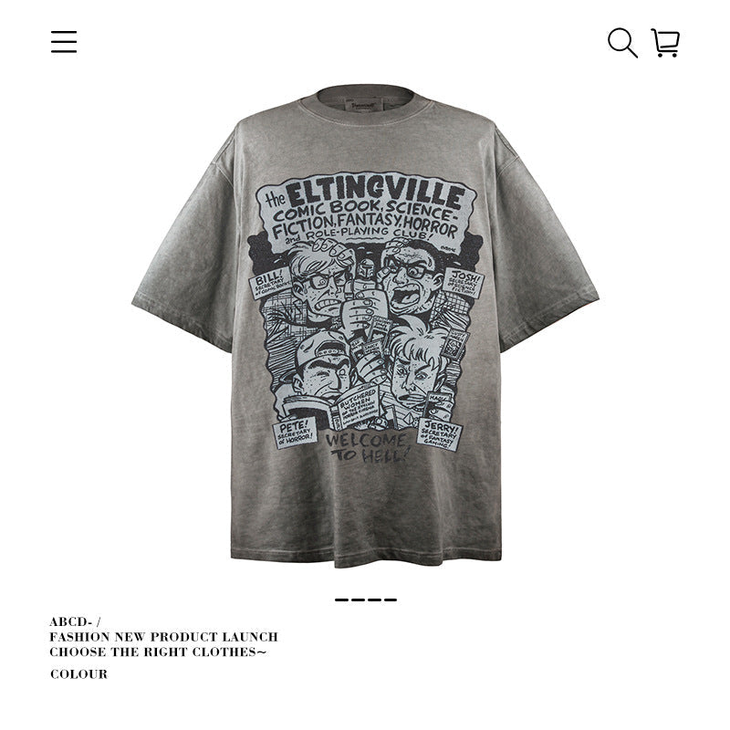 American vintage street T-shirt pure cotton men's and women's summer loose