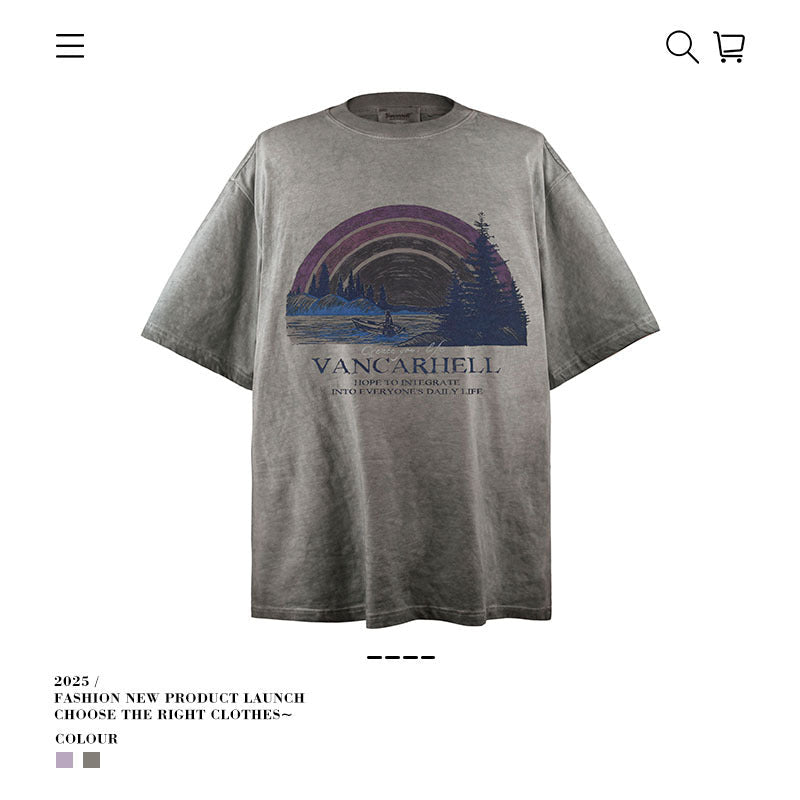 American vintage street T-shirt men's and women's loose washed half-sleeved top