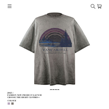 American vintage street T-shirt men's and women's loose washed half-sleeved top