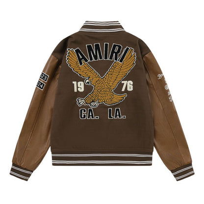 Amiri Jacket Spring and Autumn AMI Eagle Letter Pattern Baseball Jacket Men's and Women's