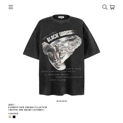 American vintage street T-shirt pure cotton retro men's and women's summer loose