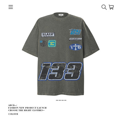 American vintage street T-shirt men's summer loose half-sleeved shirt