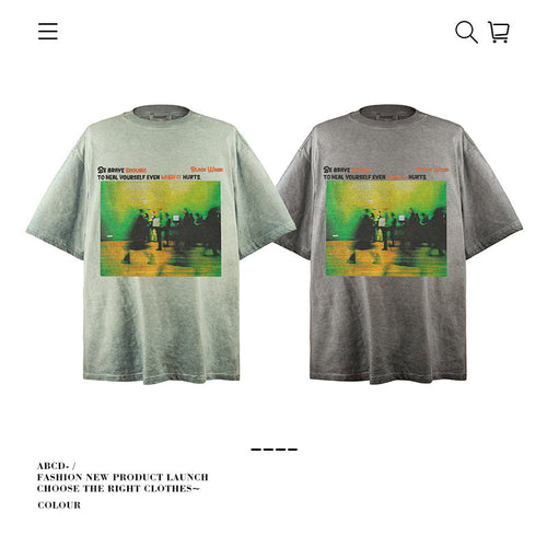 American vintage street T-shirt pure cotton retro men's and women's summer loose