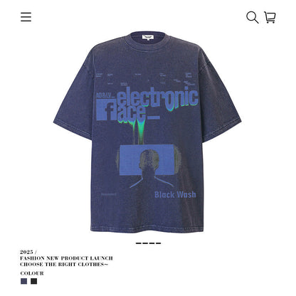 American vintage street T-shirt pure cotton retro men's and women's summer loose half sleeves