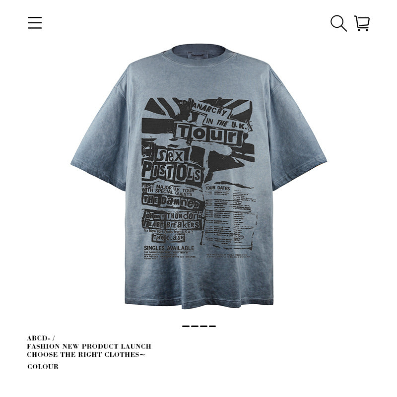American vintage street T-shirt pure cotton retro men's and women's summer loose