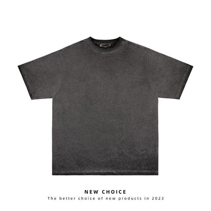American vintage street T-shirt retro solid color men's loose half-sleeve shirt
