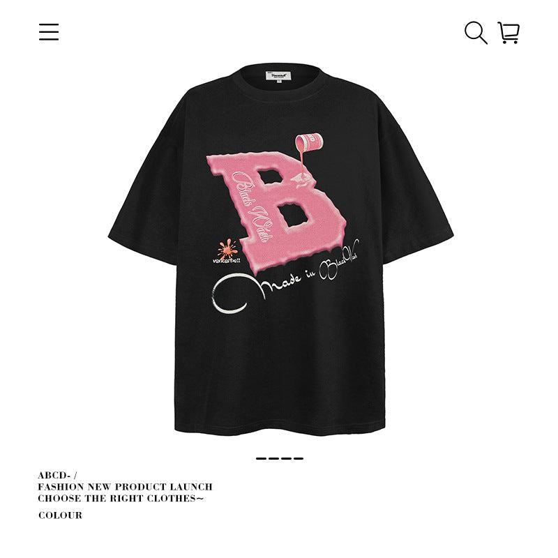 American vintage street T-shirt letter print cotton summer boys