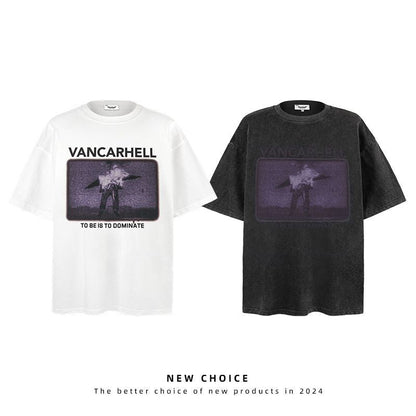 American vintage street T-shirt retro men's loose half-sleeved shirt