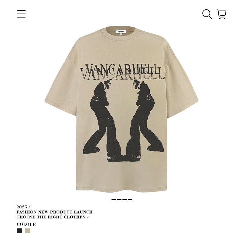 American vintage street T-shirt pure cotton men's and women's summer loose half-sleeves