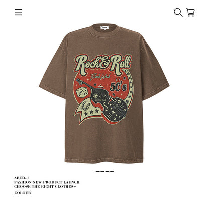 American vintage street T-shirt pure cotton retro men's and women's summer loose