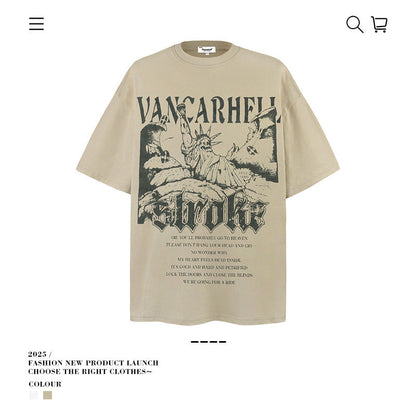 American vintage street T-shirt vintage loose cotton summer men