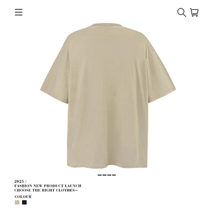 American vintage street T-shirt pure cotton retro men's and women's summer loose half sleeves