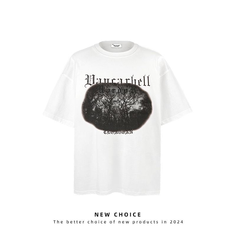 American vintage street T-shirt vintage men's pure cotton men's summer loose
