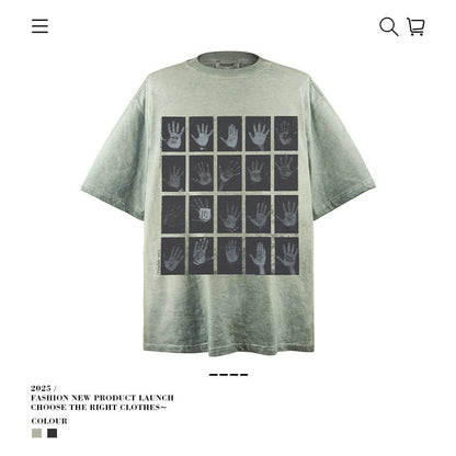 American vintage street T-shirt men's summer loose and old half-sleeved top