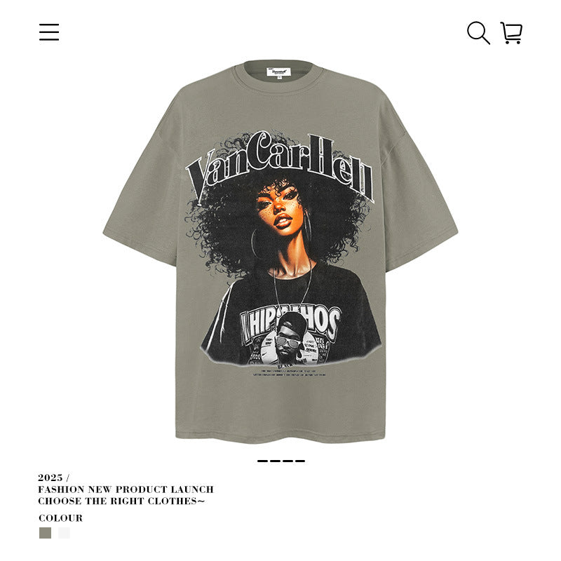 American vintage street T-shirt pure cotton men's and women's summer loose