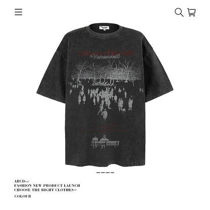 American vintage street T-shirt pure cotton retro men's and women's summer loose