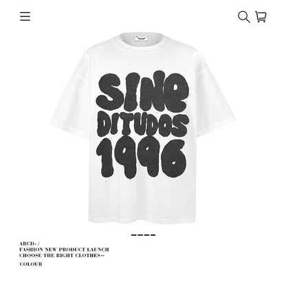 American vintage street T-shirt pure cotton retro men's and women's summer loose top