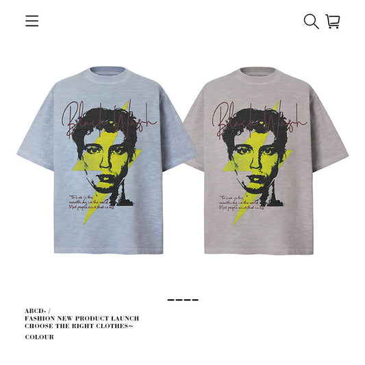 American vintage street T-shirt pure cotton retro men's and women's summer loose