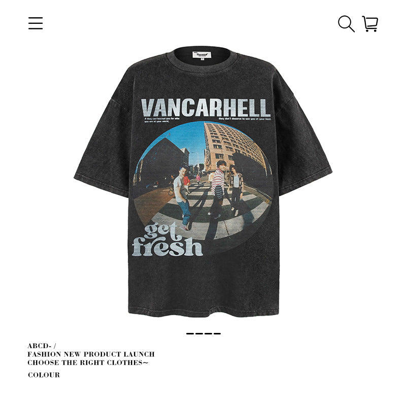 American vintage street T-shirt cotton men loose summer