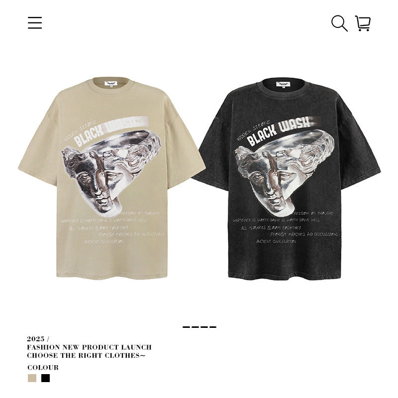 American vintage street T-shirt pure cotton retro men's and women's summer loose