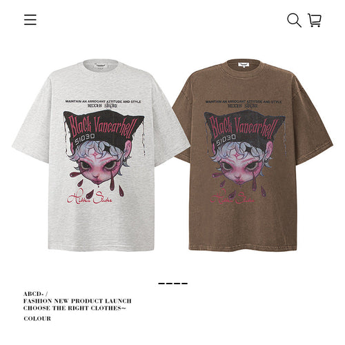 American vintage street T-shirt pure cotton men and women loose