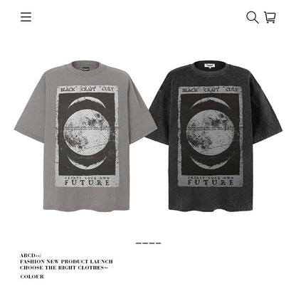 American vintage street T-shirt pure cotton retro men's and women's summer loose