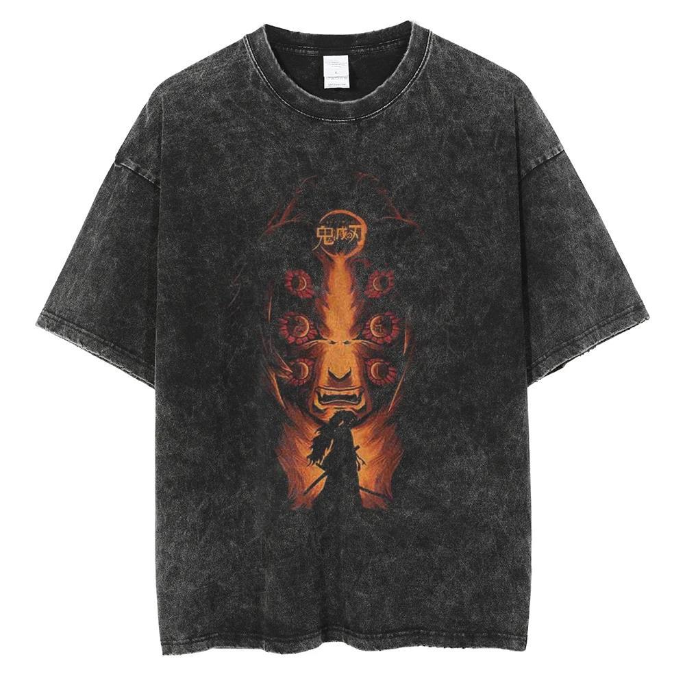 2024Men Vintage Black T Shirt Streetwear Harajuku Anime Print