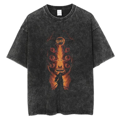 2024Men Vintage Black T Shirt Streetwear Harajuku Anime Print
