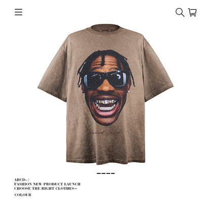 American vintage street T-shirt pure cotton retro men's and women's summer loose half sleeves
