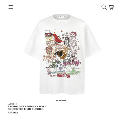 American vintage street T-shirt pure cotton men's and women's summer loose