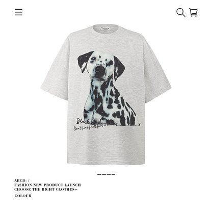 American vintage street T-shirt cotton doberman boys summer loose half sleeve