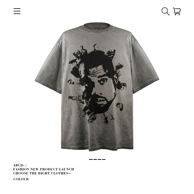 American vintage street T-shirt pure cotton retro men's and women's summer loose